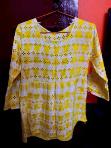 Yellow Checkered Babydoll Mini Dress