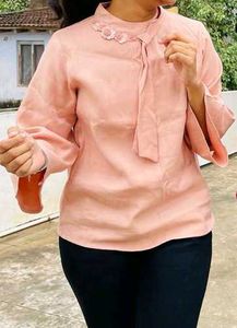 Blush Pink Tie-Neck Blouse