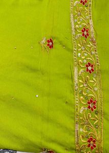 Green Embroidered Saree with red contrast blouse