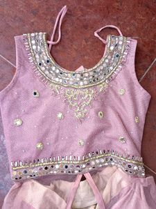 Girl&#39;s Embellished Pink Lehenga Choli