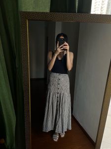 MNG Beige &amp; Black Gingham Checked A-line Skirt