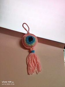 Crochet Pink Evil Eye Keychain