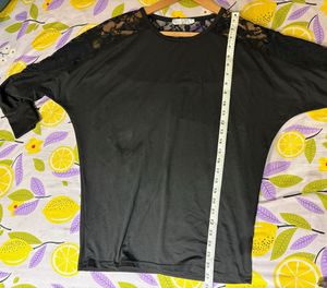 Black Lace Sleeve Over Size Top