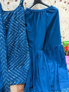 Mirror Work Teal Kurta Sharara Set