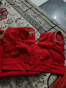 Red Heavy Pearl Work Wedding Saree for Sale