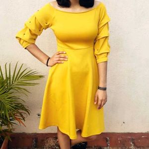 Off Shoulder Dress With Embellished Sleeves