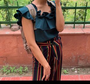 Combo Off Shoulder Bottle Green Top, Culotte