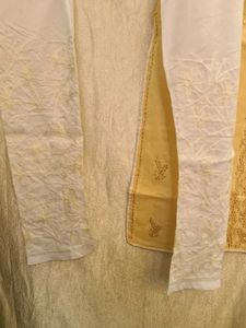 Beige Colour Embroidered Kurti With Narrow Pant