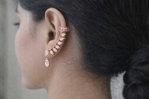 Ear Climber Rosegold Earrings with American Diamon
