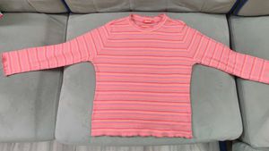 Pink round neck ,full sleeves stretchable Top