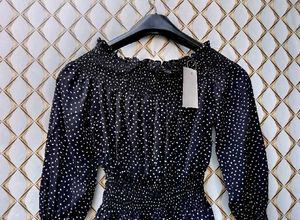 New With Tag Dotted Polka Clinched Waist Top