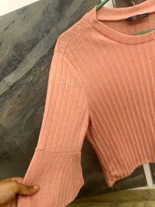 Peach Ruffle Sleeve Crop Top