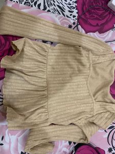 Beige Long Bell Sleeve Top