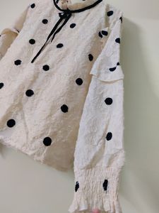 White And Black Polka Dot Top