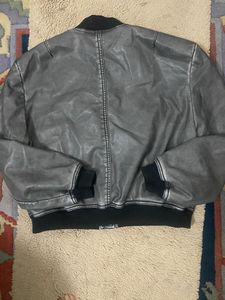 Stylish Gray Leather Bomber Jacket