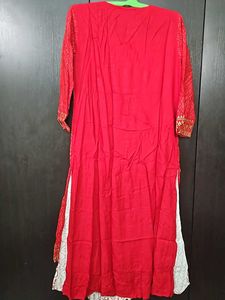 Red Gold Printed With False Jacket Style Kurti