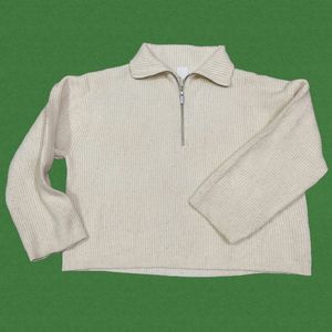Cream Knit Half-Zip Pullover