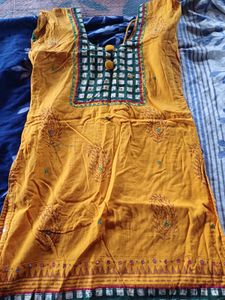 Mustard Yellow Embroidered Kurti