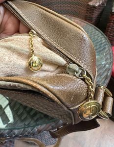 Auth Gucci Vintage 1973 Logo Gold Plated Bag