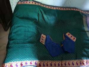 Embellished Blue Color Banarasi Silk Saree+Blouse