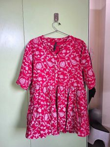 Red Floral Print Tunic Top