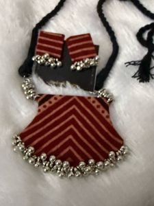 Ethnic Fabric &amp; Bell Jewelry Set