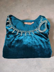 Women Velvet Kurti With Bell Sleeves