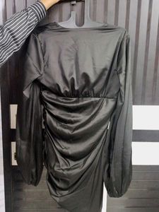 Urbanic Asymmetric Length Black Satin Dress