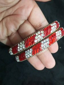 Red &amp; Silver Bangle Set of 2