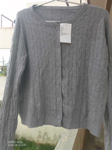 Grey Cable Knit Cardigan