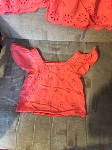 GAP Coral Eyelet Top &amp; Skirt Set