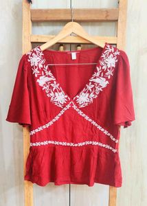 Rust Colour Embroided Cotton Top Si,e-34