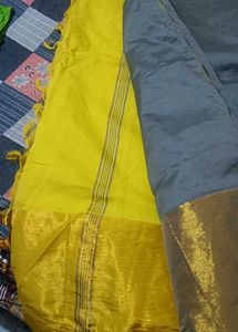 Uppada Yellow And Grey Hand Loom Saree