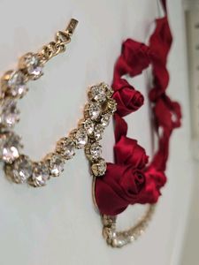 ZARA Red Rose Ribbon &amp; Rhinestone Necklace