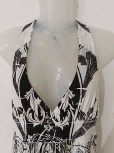BLACK &amp;WHITE HALTER NECK DRESS