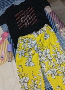 Floral Print Yellow Pants