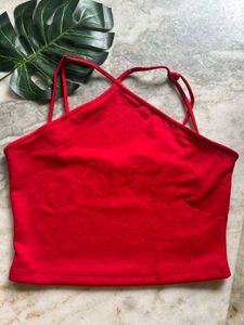 Red Ribbed Halter Top