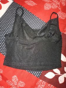 Shiny Black Party Wear Crop Top