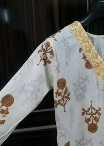 Floral Print Top with Embroidered Neckline