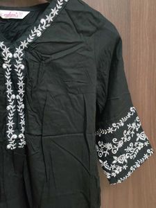 Embroidered Black Short Kurti