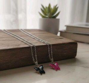 2 Butterfly Pendant Necklaces