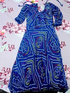 Blue Bandhni Long Gown