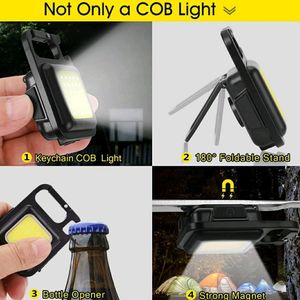 Small LED Flashlight 800 Lumens COB Rechargeable Keychain Mini Flashlight 4 Light Modes Portable Pocket Light with Folding Bracket Bottle Opener and Magnet Base for Fishing Walking Camping60%off