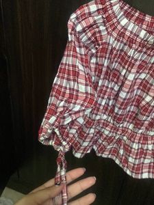 Checked Bardot Red Top