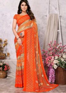 Printed Daily Wear Orange Saree
