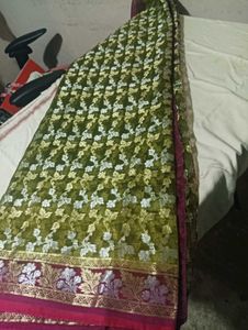 Green Floral Saree with Embellished Border
