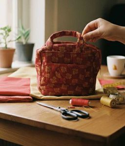 Haath Se Bana Lal Phoolon Wala Potli Bag - Eleganc
