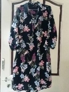 Navy Blue Flower Printed Dress