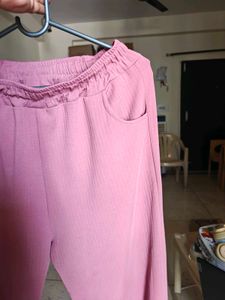 Comfy Pink Flared Lounge Pants – Free Size