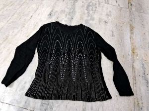 Black  Woolen Top With Sequence Work 💞